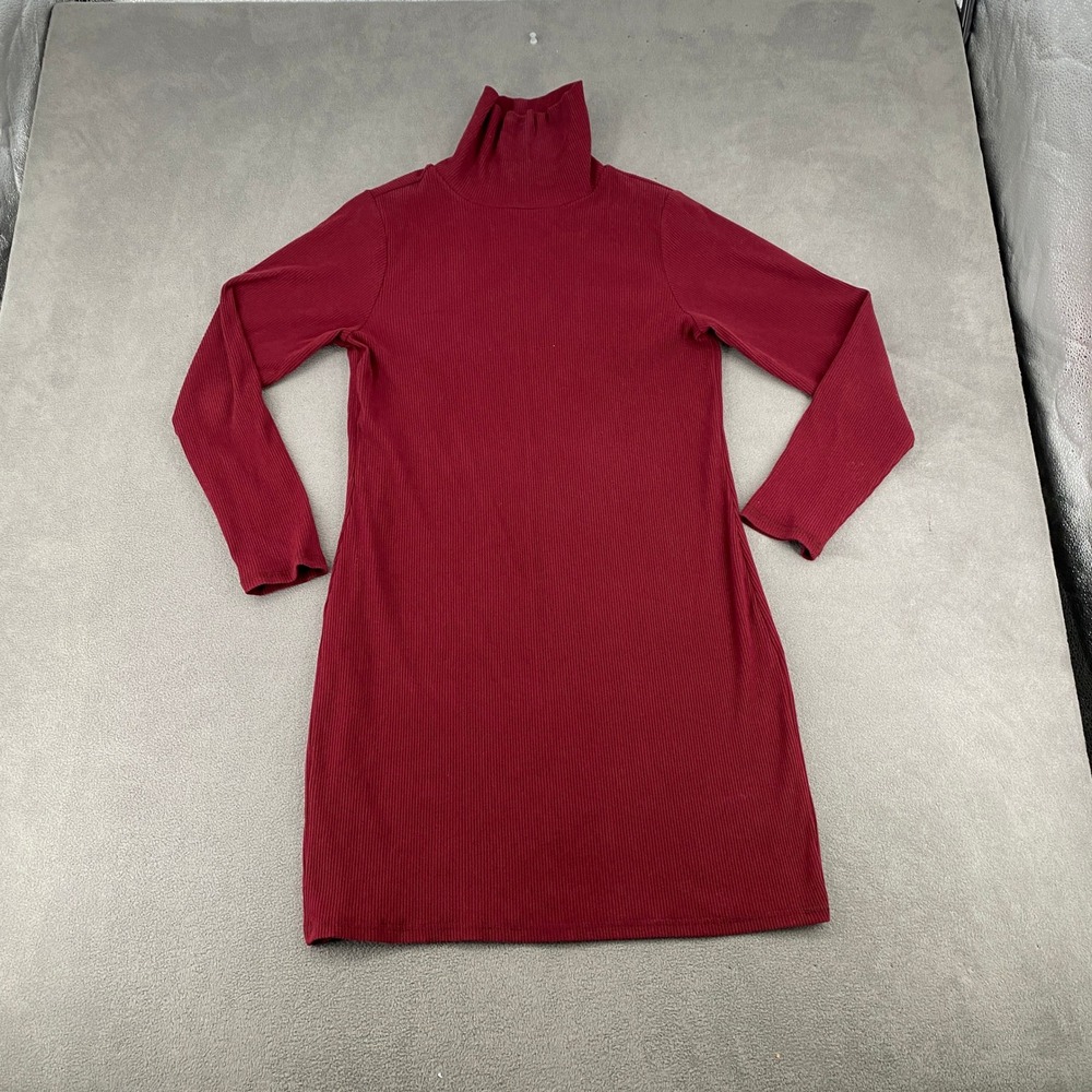 Old Navy Womens XL Burgundy Red Ribbed Knit Turtleneck Long Sleeve Mini Dress